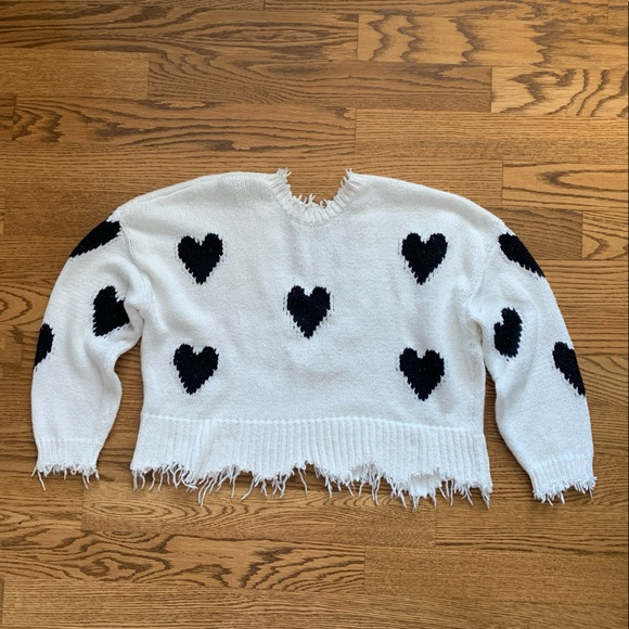Wildfox palmetto sweater white with black hearts distressed knit sz medium - Picture 7 of 13